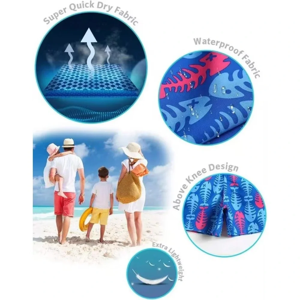 Maamgic Boys‎ Blue Pink Fish Bone Skeleton Swim Trunks Quick Dry Size 5/6